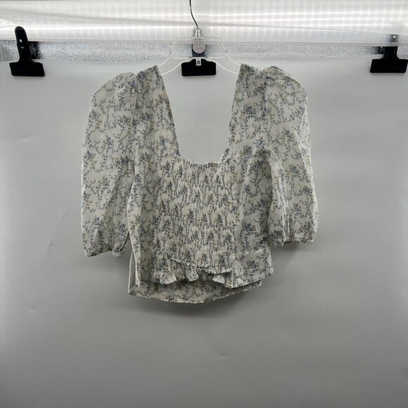 Vici Women's Short Puff Sleeve Floral Crop Top Sweetheart Neck Size Large - Picture 7 of 9